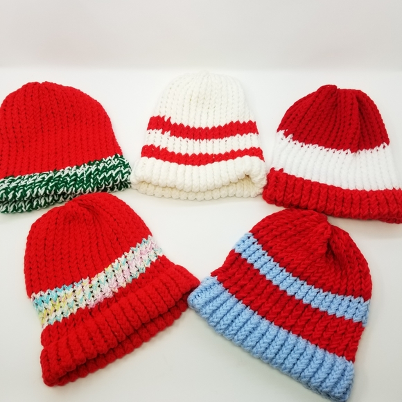 Five Handmade Christmas Colors Beanies Lot! Gift